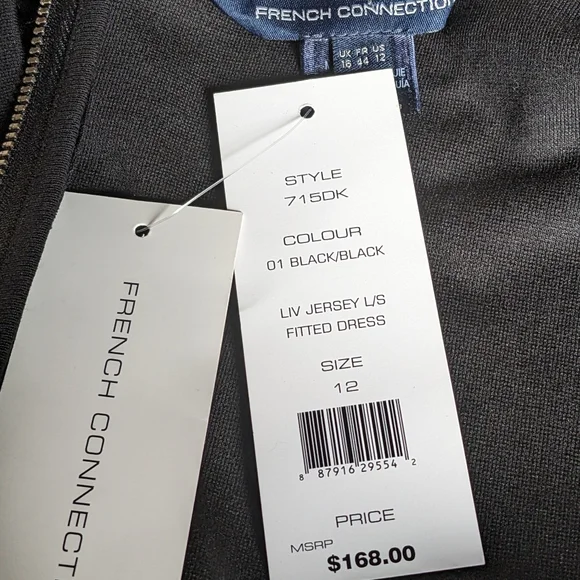 NWT...French Connection Long Mesh Sleeve Jersey Dress Size 12 - Picture 4 of 5